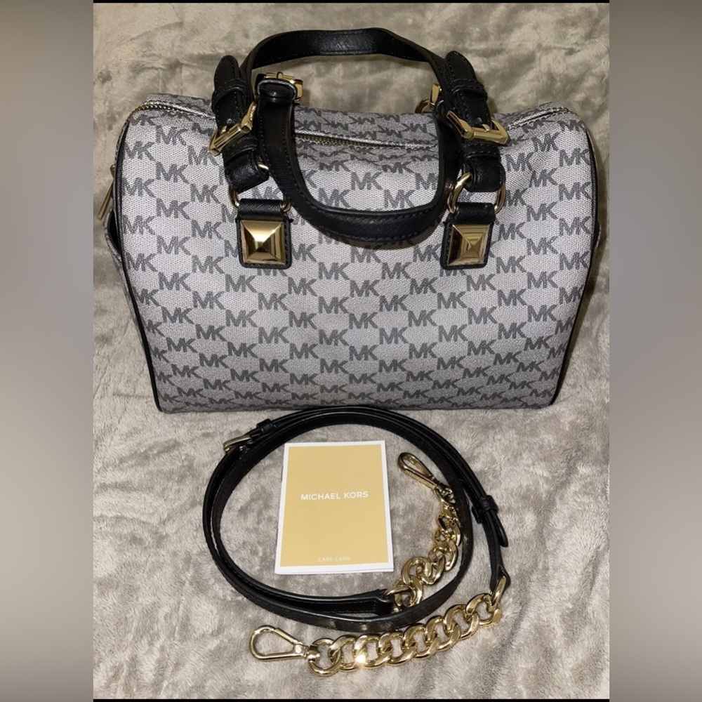 Michael Kors Grayson Medium Leather Satchel Handbag (Gray)